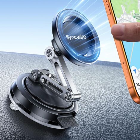 MagSafe Magnetic Car Phone Holder, 3-Axis, Replaceable Suction Cup (Dashboard/Windshield), 360° Rotation, Foldable, For iPhone 17–12 Pro Max Plus (1/5)