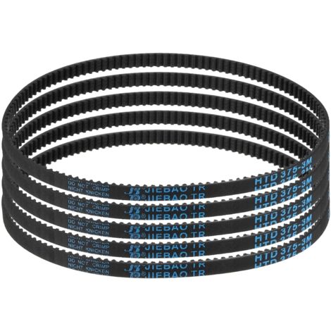 5pcs HTD-3M Rubber Timing Belt 125 Teeth, 375mm Pitch Length x 6mm Width x 2.4mm Height, Closed Loop Pulley Belt (1/5)