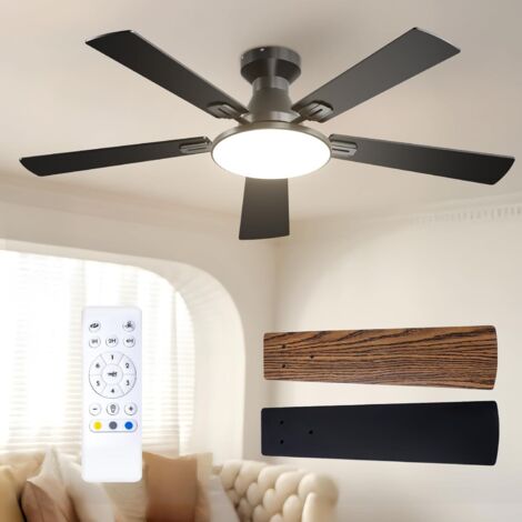 132cm Ceiling Fan with Light and Remote Control, Quiet DC Motor, 5 Blades, 6 Speeds, 3 Color Temperatures, Timer, Black (1/5)