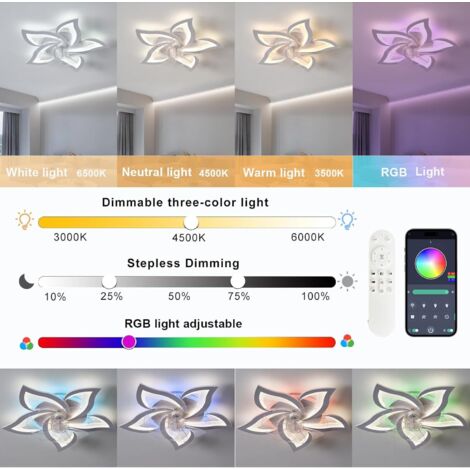 Fan Light Color Code RGB Color Changing Ceiling Fan Light, Dimmable LED Fan Lamp, Ceiling ...