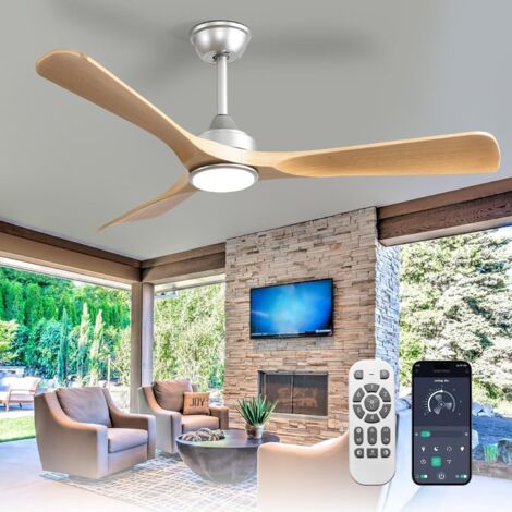 Silent ceiling fan with light: LED lamp with fan for garden patio - 132CM Large ceiling fan with light and APP for living room, restaurant, office, khaki