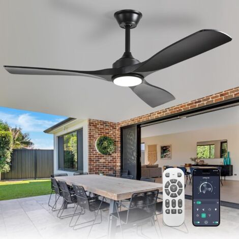 Silent Ceiling Fan with Light: LED Lamp with Fan for Garden Patio - 132CM Large Ceiling Fan with Light and App for Living Room, Restaurant, Office, Black