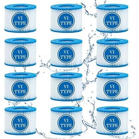 Pack of 12 Type VI Filter Cartridges for Bestway Lay-Z-Spa, Spa and Hot Tub Filter Type VI for Coleman SaluSpa Filters, for Bestway Filters, Lay-Z Spa, for Intex (1/5)
