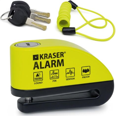 Motorcycle Anti-Theft Disc Lock, 110dB Alarm, Reinforced, 3 Keys (2 Extras), High-Security Lock, Waterproof, 1.5m Reminder Cable, Bag, Spare Batteries, 6mm Universal Brake Lock for Motorcycles, Scoote (1/5)