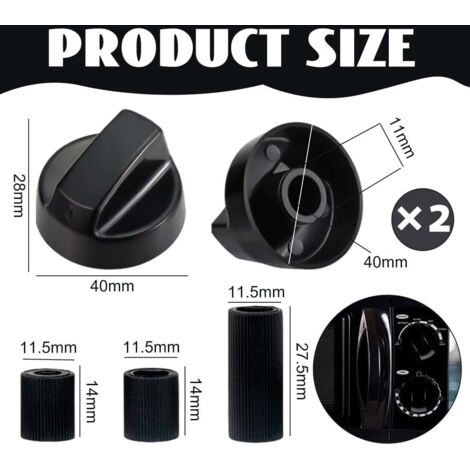 2-Piece Universal Cooker Knob Set, with Three Different Size Adapters, for All Brands of Ovens, Cookers and Hobs (Black) (1/4)