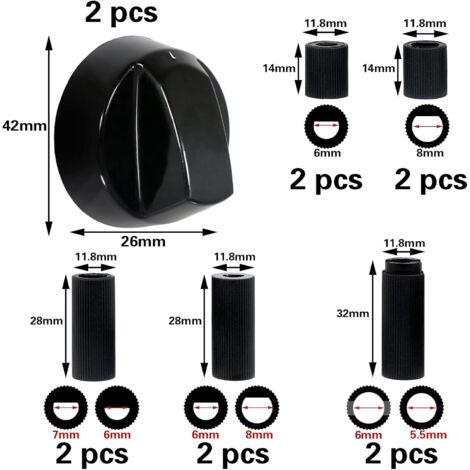 Set of 2 Hob Knobs, Gas Stove Knobs, for Almost All Hobs, Universal Cooker Knobs, for Gas Stove and Oven, with 10 Adapters (1/4)