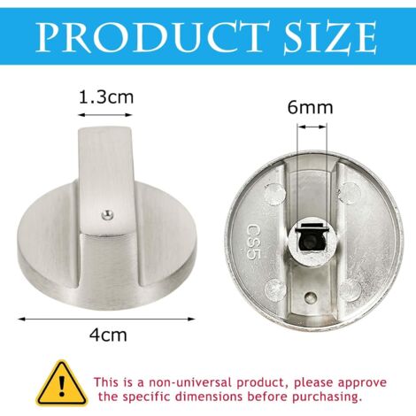 Set of 4 Universal Brushed Metal Control Knobs for Gas Cookers, 6mm Silver, Stove Knob, Suitable for Gas, Oven and Hob (1/4)