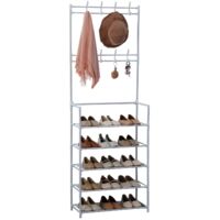 DASCK - Meuble Entrée Range-Chaussures 5 Étagères Portemanteau 26 cm - Blanc