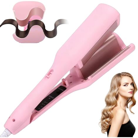Large wave curling iron, French curl curling iron, 32mm French curl curling iron, adjustable temperature curling iron, heats up in 30 seconds (pink)