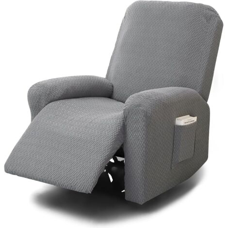 4-piece stretch cover for recliner chair, full chair protection, complete chair cover, stretch cover with pockets, stretch cover for lounge chair with elastic (light grey)