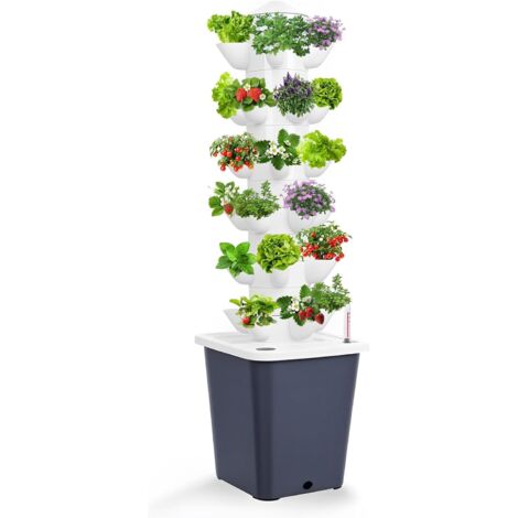 30-hole, 6-level hydroponic tower growing kit, soilless aeroponic system with hydration pump, adapter and 10L water reservoir for herbs, fruits and vegetables.