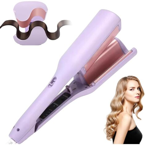Large wave curling iron, French curl curling iron, 32 mm, adjustable temperature curling iron, heats up in 30 seconds (purple)