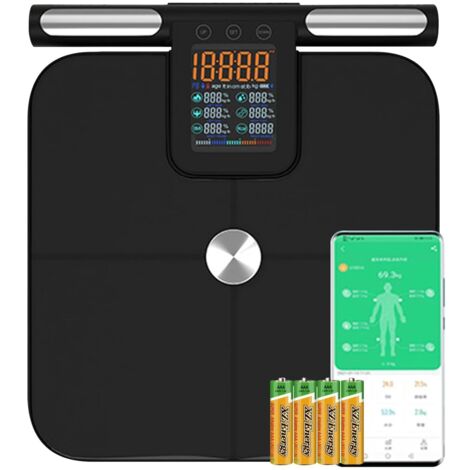 Body composition scale with hand sensors, body analysis scale with large display handle, scale with 8 high-precision sensors and app, bathroom scale with body fat analysis for 32 measurements (Black)