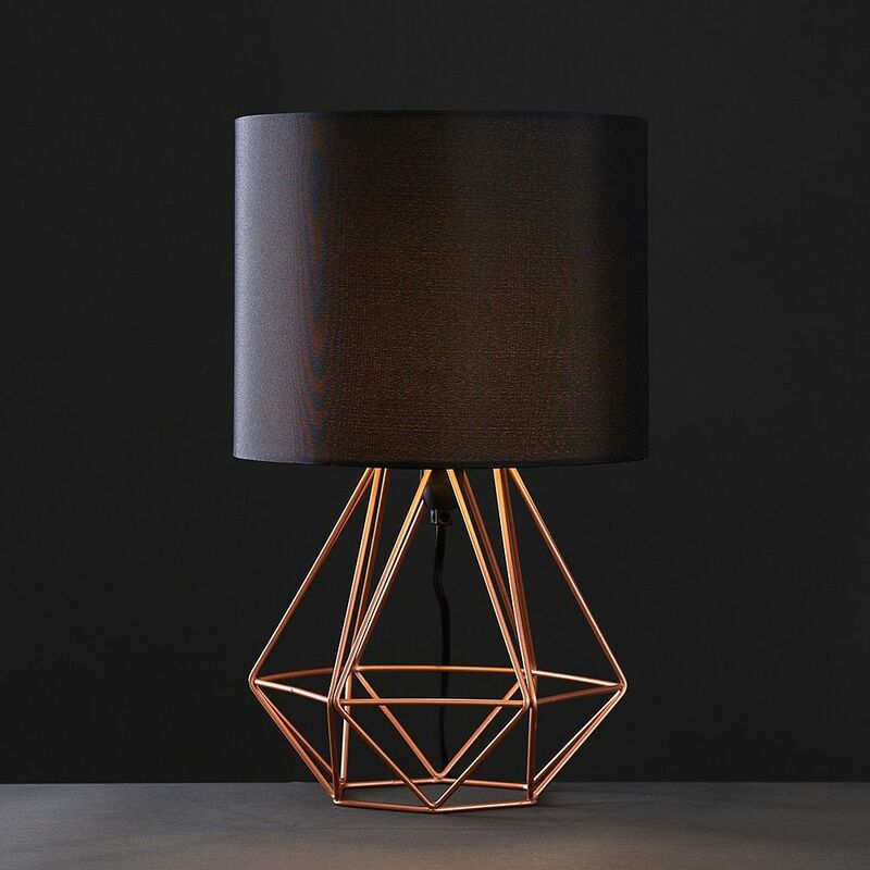 Modern Geometric Bedside Table Lamp, Copper Cage Table Lamp