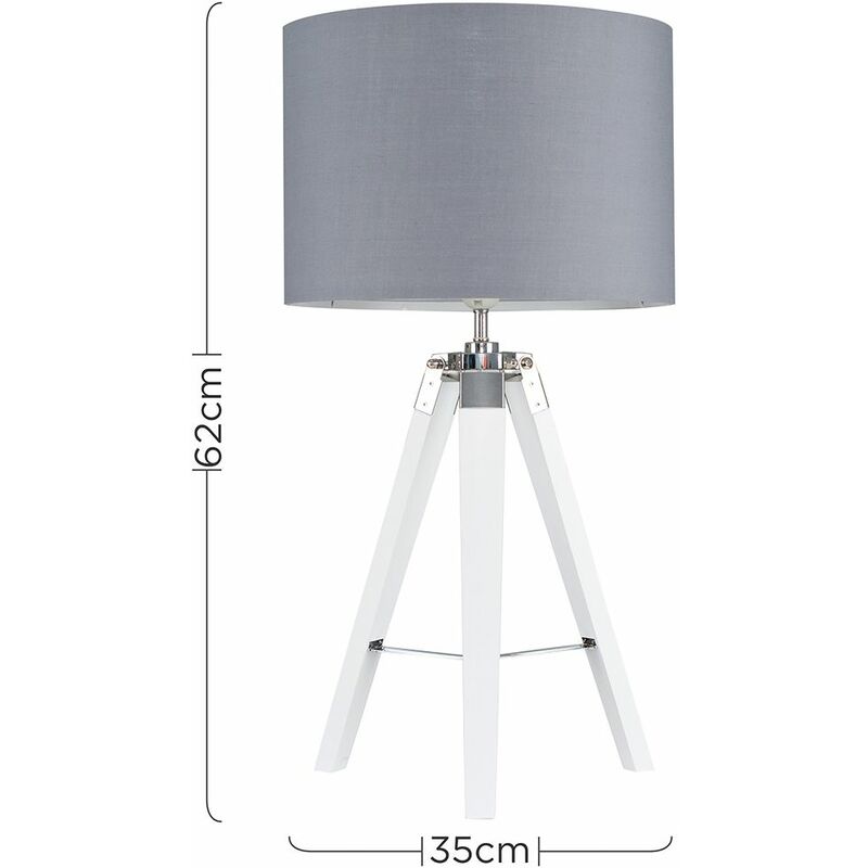 Tripod Table Lamp In White With Drum, Angus Satin Nickel Geometric Table Lamp With White Shade
