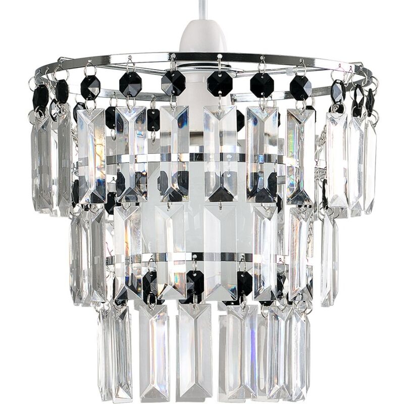 Kelsks Modern 3 Tier Ceiling Pendant Light Shade with Black and Clear Acrylic Jewel Effect Droplets