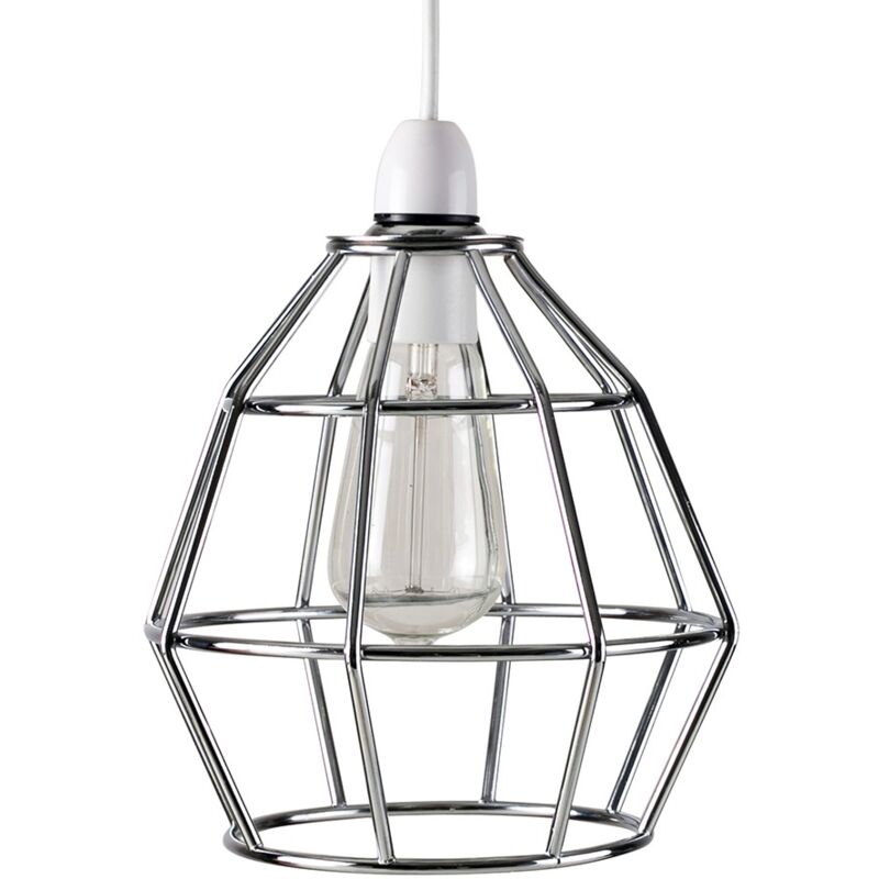 Hamish Contemporary Polished Chrome Metal Basket Cage Pendant Ceiling Light Shade