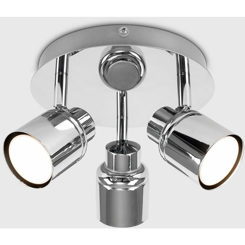 3 Way Round Plate Bathroom Ceiling Spotlight Ip44 Rated Chrome - Modern 3 Way Gloss White Chrome Straight Bar Ceiling Spotlight