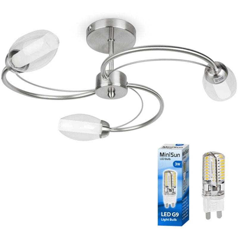 Caprice Modern 3 Way Brushed Chrome & Glass Swirl Design Flush Ceiling Light