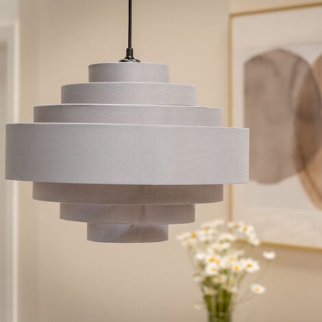 45cm Ceiling Lampshade Pendant Fabric 7 Layer Drum Shade LED 10W Bulb - Grey