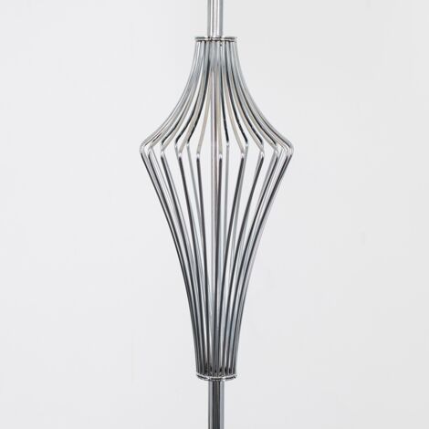 Jaspa Polished Chrome Metal Wire Geometric Diamond Design Floor Lamp with Beige Shade