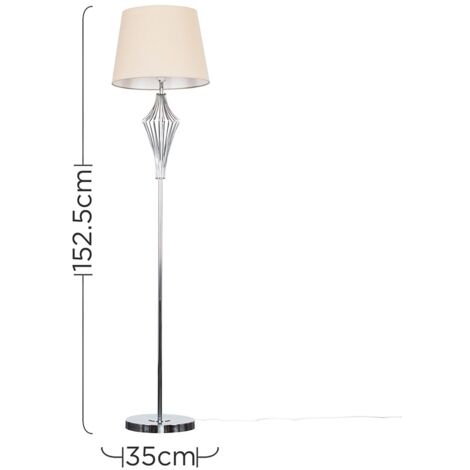 Jaspa Polished Chrome Metal Wire Geometric Diamond Design Floor Lamp with Beige Shade