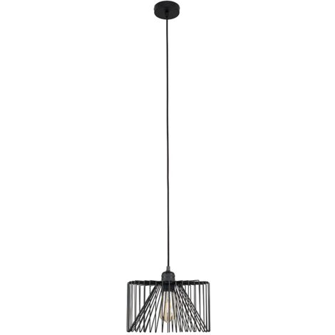 Casco Matt Black Ceiling Rose and Flex Lampholder Fitting with Black Wire Cylinder Shade