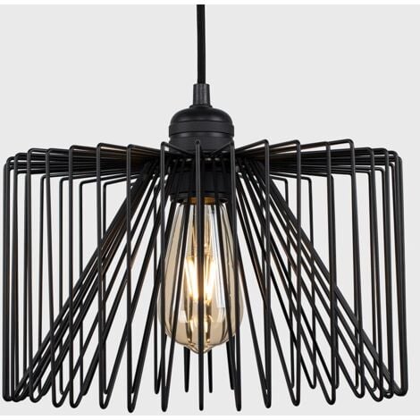 Casco Matt Black Ceiling Rose and Flex Lampholder Fitting with Black Wire Cylinder Shade