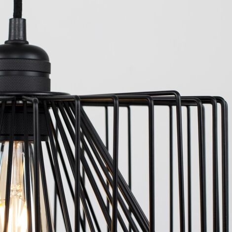 Casco Matt Black Ceiling Rose and Flex Lampholder Fitting with Black Wire Cylinder Shade