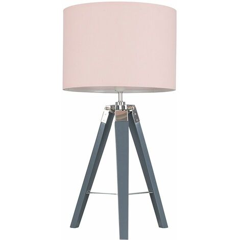 Grey Tripod Table Lamp + LED Bulb - Dusty Pink