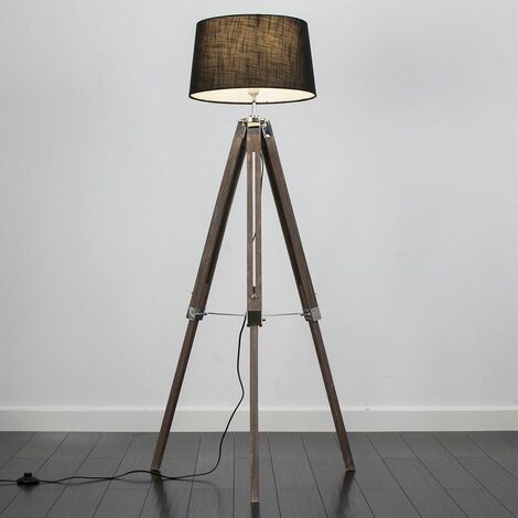 Distressed Wood Tripod Floor Lamp Black