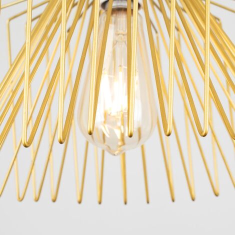 Amadeus Gold Ceiling Pendant Shade and B22 Pear LED 4W Warm White 2700K Bulb