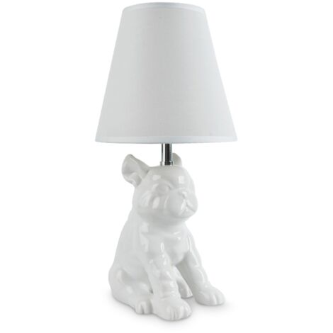 Ceramic Bulldog Table Lamp With Taspered Shades - White - No Bulb