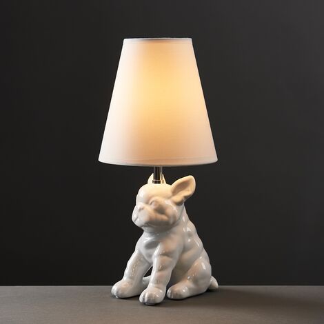 Ceramic Bulldog Table Lamp With Taspered Shades - White - No Bulb