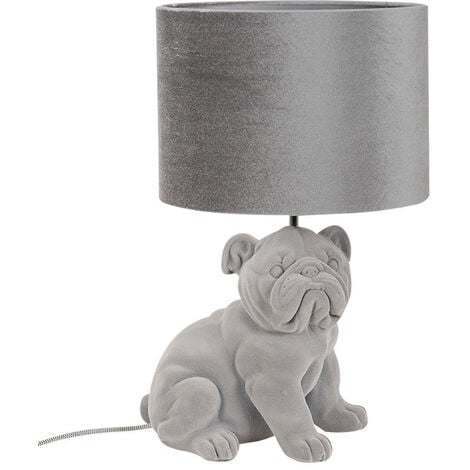 Grey Velvet Bulldog Table Lamp Dog Light Bedroom Living Room Lighting ...