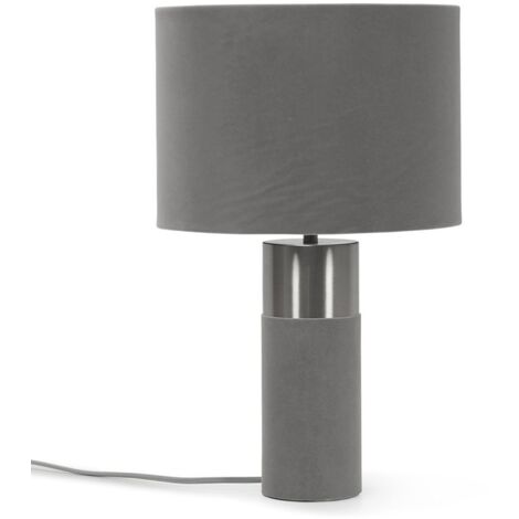 Alexa Charcoal Grey Velvet and Silver Chrome Bedside Table Lamp with a Drum Lampshade