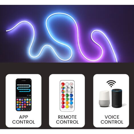 RGBIC 5M Smart Rope Light, WiFi App Control, Music Sync Colour Changing LED Lights, Neon Strip Light