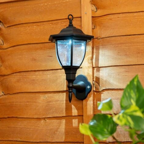 Pack of 2 Traditional Black Lantern Solar Wall Lights Outdoor Garden Fence Solar Lights
