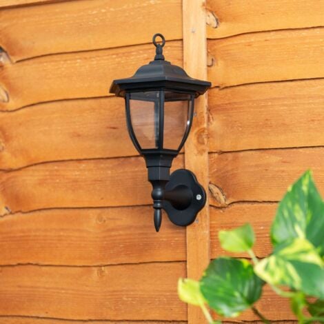 Pack of 2 Traditional Black Lantern Solar Wall Lights Outdoor Garden Fence Solar Lights