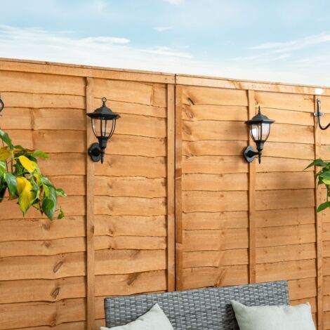 Pack of 2 Traditional Black Lantern Solar Wall Lights Outdoor Garden Fence Solar Lights