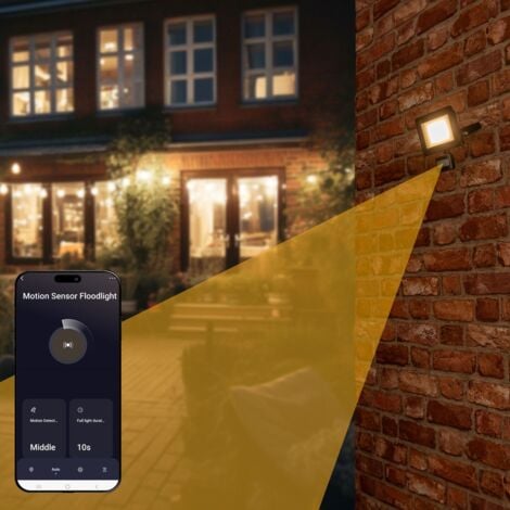Smart Outdoor Floodlight 20W Colour Changing PIR Motion Sensor IP65 Security Garden Wall Light with App Control