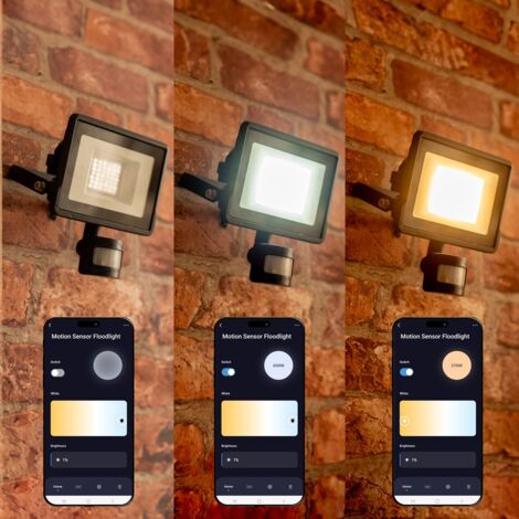 Smart Outdoor Floodlight 20W Colour Changing PIR Motion Sensor IP65 Security Garden Wall Light with App Control