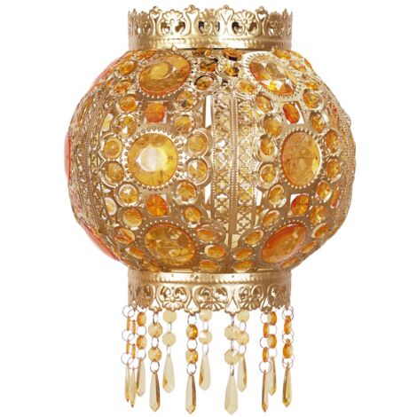 Moroccan Bazaar Style Easy Fit Gold Chandelier Ceiling Light Shade with Jewel Droplets