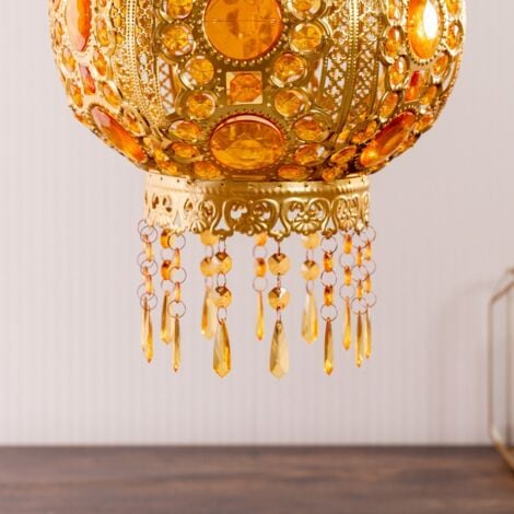 Moroccan Bazaar Style Easy Fit Gold Chandelier Ceiling Light Shade with Jewel Droplets