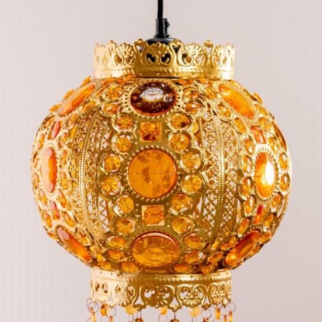Moroccan Bazaar Style Easy Fit Gold Chandelier Ceiling Light Shade with Jewel Droplets