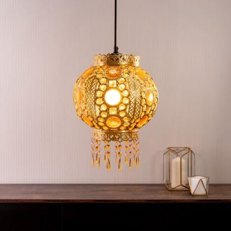 Moroccan Bazaar Style Easy Fit Gold Chandelier Ceiling Light Shade with Jewel Droplets
