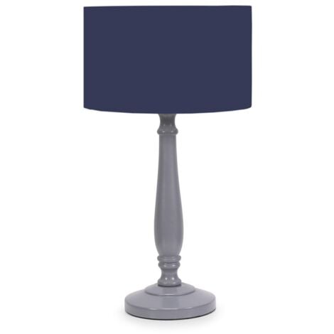 Victoria Traditional Grey Wood Candlestick Table Lamp with Navy Blue Drum Shade