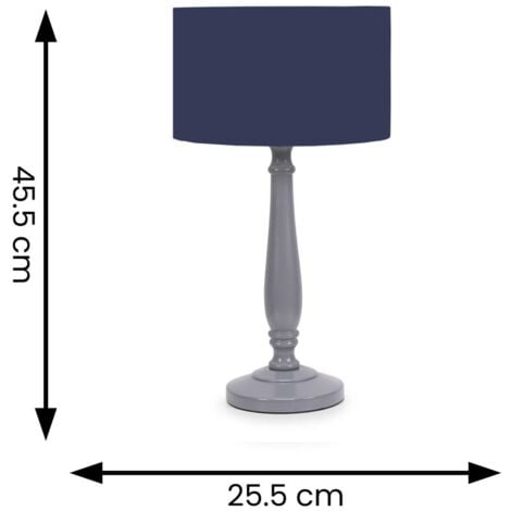 Victoria Traditional Grey Wood Candlestick Table Lamp with Navy Blue Drum Shade