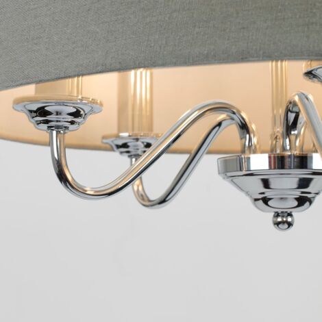 Rocha 5 Way Chrome Silver Pendant Ceiling Light Grey Linen Shade