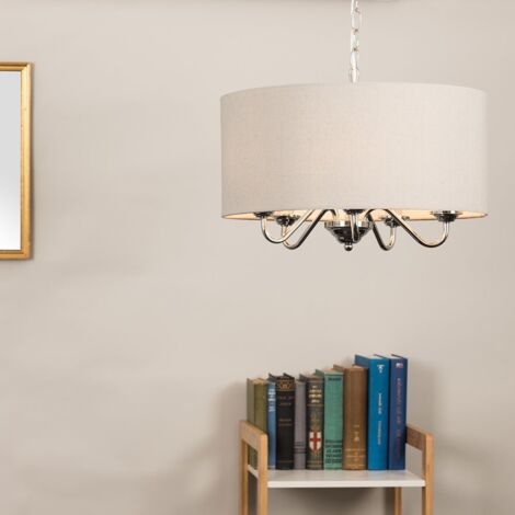 Rocha 5 Way Chrome Silver Pendant Ceiling Light Grey Linen Shade